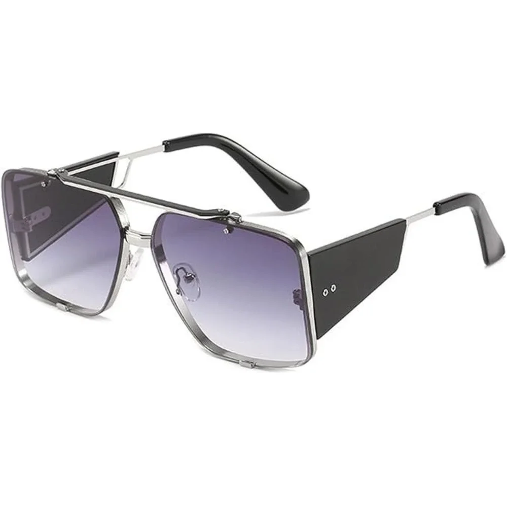 Men's Oversized Square Sunglasses Silver Frame Gradient Gradient Lenses Lentes‎
